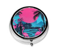 Generic Pink Flamingo Print Round Pill Box-3 Compartment Small Pill Case for Purse & Pocket Mini Metal Pill Holder Travel Pill Container