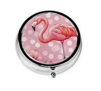 Generic Pink Flamingo Print Round Pill Box-3 Compartment Small Pill Case for Purse & Pocket Mini Metal Pill Holder Travel Pill Container