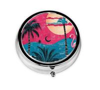 Generic Pink Flamingo Print Round Pill Box-3 Compartment Small Pill Case for Purse & Pocket Mini Metal Pill Holder Travel Pill Container