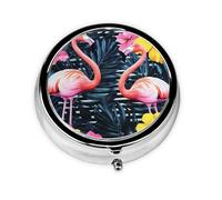 Generic Pink Flamingo Print Round Pill Box-3 Compartment Small Pill Case for Purse & Pocket Mini Metal Pill Holder Travel Pill Container