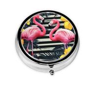 Generic Pink Flamingo Print Round Pill Box-3 Compartment Small Pill Case for Purse & Pocket Mini Metal Pill Holder Travel Pill Container