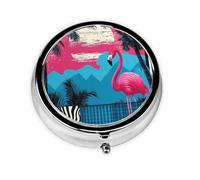 Generic Pink Flamingo Print Round Pill Box-3 Compartment Small Pill Case for Purse & Pocket Mini Metal Pill Holder Travel Pill Container