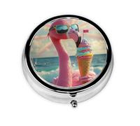 Generic Pink Flamingo Print Round Pill Box-3 Compartment Small Pill Case for Purse & Pocket Mini Metal Pill Holder Travel Pill Container