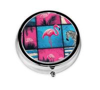 Generic Pink Flamingo Print Round Pill Box-3 Compartment Small Pill Case for Purse & Pocket Mini Metal Pill Holder Travel Pill Container