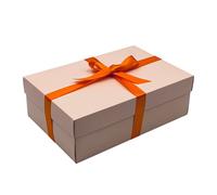 Generic Pink Gift Box with Lid | Large Memory or Hamper Boxes | Flat-Packed Gift Boxes for Presents, Birthday, Christmas, Wedding | Size 30x20x10cm (Orange Ribbon 26)