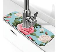 Generic Pink Red Roses Floral Print Kitchen Sink Splash Guard Faucet Mat, Sink Gadgets, Splash Guard Behind Faucet Drip Catcher for Kitchen Bathroom