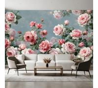 Generic Pink White Rose Wallpaper 130 x 80 cm, Home Decor | Sage Green Leaves Wall Mural, Wall Murals for Living Room Bedroom, Photo Wallpaper B2303