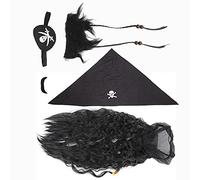 Generic Pirate Style Black Fake Beard for Halloween, Reusable Self-Adhesive False Facial Hair Set for Children and Adults, Plush Fabric Material