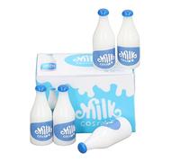 Generic Plastic Dollhouse Milk Bottle Set with Delicate Paintings, Drop for Doll Players, Suitable for 1:12 Miniature House (Blue)
