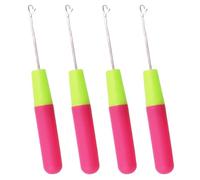 Generic Plastic Handle Stainless Steel Crochet Hook, 4 Pack Latch Hooks, Hair Extension Hook, for DIY, Craft, Braiding