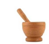 Generic Plastic Mortar and Pestle Set Manual Garlic Ginger Grinder Kitchen Tool for Pills with Ergonomic Comfort Grip (Wood Color)