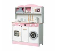 Generic Play Set Wooden Children’s Role Play Kitchen Simulation Cooking Play Kitchen with Realistic Sound Light Features for Imitation Games Parent Scenarios, Pink