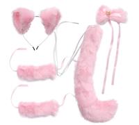 Generic Plush Fox Ears and Tail Costume Kit 5pcs Set Pink Headband with Tail Rope Random Style Cosplay Accessories for Kids Role Play Party and Stage Performance