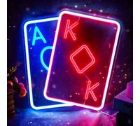 Generic Poker Neon Sign for Wall Decor Playing Cards Gamer LED Neon Light for Bedroom Casino Bar Hotel Play Room Birthday Party Decor USB Powered Color White Red Blue
