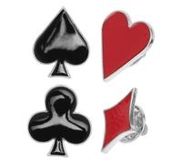 Generic Poker Playing Card Brooch Pin Set 4pcs Enamel Featuring Spade Diamond Club Heart Design Delicate Style for Dresses and Special Occasions