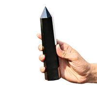 Generic Polished Natural Black Tourmaline Quartz Crystal Chakras Healing Metaphysical Stone 8 Faceted Point Tower 200mm, 600g Meditation Feng Shui Aura Obelisk Statue