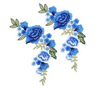 Generic Polyester Silk Blue Rose Pattern Flower Patch, DIY Sewing Embroidery Patch for T Shirts Bags, 2pcs