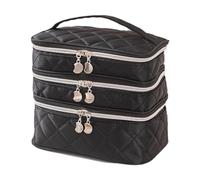 Generic Portable Cosmetic Storage Bag with Three Compartments for Full Size Bottles, silver zipper