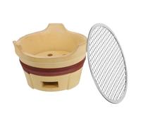 Generic Portable Pottery Clay Charcoal Barbecue Stove Mini Outdoor Charcoal Grill with Cooking Grid Small Brown Clay Bbq Stove Set for Camping and Backyard Use