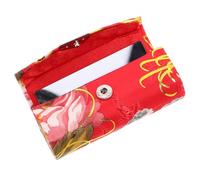 Generic Portable Silk Embroidered Lipstick Pouch with Mirror, Mini Travel Makeup Organizer Case, Red Floral Cosmetic Bag, Compact Lipstick Holder for Cosmetics