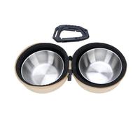 Generic Portable Stainless Steel Foldable Dog Double Bowls Set for Outdoor Camping with EVA Bag, Travel Dog Food Water Bowl for Pet Travel Feeder (Khaki)