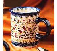 Generic Pottery Coffee Mug Set,14oz, Hand Painted Ceramic Tea Cups with Unique Design for Hot or Cold Drinks (Wild grass flower), convention, Blue