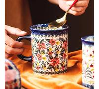 Generic Pottery Coffee Mug Set,14oz, Hand Painted Ceramic Tea Cups with Unique Design for Hot or Cold Drinks (Exotic daisy), convention, Blue