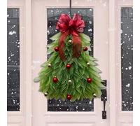 Generic Pre-Lit Artificial Christmas Wreath, Red Green Buffalo Plaid Bow, LED Lights, Perfect for Door, Thanksgiving, Christmas
