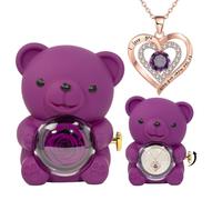 Generic Preserved Purple Real Rose & Purple Bear Box with Heart I Love You Necklace Box and Eternal Flowers Rose Birthday Gifts for Her Mom Wife Girlfriend Grandma on Valentines Mothers Day Christmas