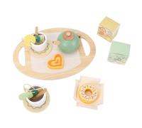 Generic Pretend Play Wooden Tea Set for Girls Classic Simulation Afternoon Tea Educational Fun for Home School 24.7x17.8cm