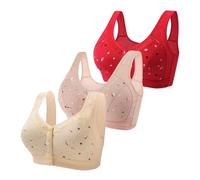 Generic Prime Big Deal 3 Pc Daisy Bras for Older Women Full Coverage Front Closure T Shirt Bra No Underwire Comfort Hides Back Fat Bralette Multicolor C
