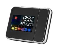 Generic Projection Clock Weather Station LCD LED Backlight Snooze Plastic Convenient Practical for Kitchen Bedroom (Black Without Wiring)