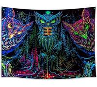 Generic Psychedelic UV Reactive Owl Tapestry, Trippy Forest Tree Cool Black Light Glow in the Dark Wall Art for Living Room (Owl, 150 * 200 cm)