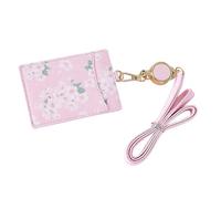 Generic Pu Leather Id Card Holder with Removable Lanyard, Flower Blossom Printed Multi-Purpose Badge Holder, Stylish Pink Cover for Office and School Use
