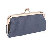 Generic PU Leather Makeup Bag with Mirror, Clasp Lock Travel Cosmetic Pouch for Women, Hand Stitched Compact Organizer for On the Go Touch Ups (Blue)
