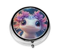 Generic Purple Axolotl Print Round Pill Box-3 Compartment Small Pill Case for Purse & Pocket Mini Metal Pill Holder Travel Pill Container
