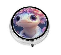 Generic Purple Axolotl Print Round Pill Box-3 Compartment Small Pill Case for Purse & Pocket Mini Metal Pill Holder Travel Pill Container