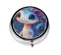 Generic Purple Axolotl Print Round Pill Box-3 Compartment Small Pill Case for Purse & Pocket Mini Metal Pill Holder Travel Pill Container