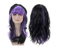 Generic Purple Black Witch Wig Long Curly Wig Women Dress Up Halloween Costume Accessory Witch Costume Accessory for Halloween Masquerade Party (Purple)