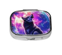 Generic Purple Wolf Print Square Pill Box-2 Compartment Small Pill Case for Purse & Pocket Mini Metal Pill Holder Travel Pill Container