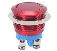generic Push Switch Stainless Steel Button Switch Black 16mm Flat Round Head Waterproofself-reset Metal Button Switch Power (Red)
