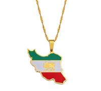 Generic Quality Gold Islamic Republic of Iran Flag Map Necklace Pendant 45cm Chain