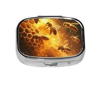 Generic Queen Bee Print Pill Box-2 Compartment Small Pill Case for Purse & Pocket Mini Metal Pill Holder Travel Pill Container