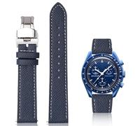 Generic Quick Release Epsom Leather Straps For Omega Speedmaster And MoonSwatch watches, Replacement Calfskin Watch Bands Straps With Deployment Clasp For Omega Watches - Multiple Colors (20mm, Blue)