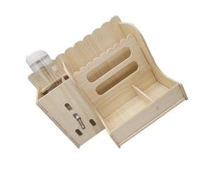Generic Rabbit and Chinchilla Feeder with Food Bowl and Water Bottle, Plastic and Wooden Material, Wear-resistant Design for Cage Use and Daily Feeding