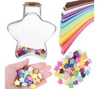 Generic Rainbow Origami Star Paper Strips and Star-Shaped Paper Craft Set 540 Sheets with Glass Wishing Bottle Featuring Variety of Colour Options for Confession and Room Decoration