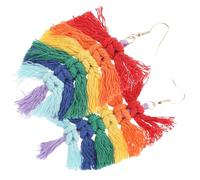 Generic Rainbow Tassel Leaf Earrings for Women Bohemian Gradient Cotton Thread Drop Dangle Jewelry Lightweight Handmade Accessories for Teens and Festival Wear