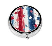 Generic Red Blue Stars Print Round Pill Box-3 Compartment Small Pill Case for Purse & Pocket Mini Metal Pill Holder Travel Pill Container