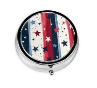 Generic Red Blue Stars Print Round Pill Box-3 Compartment Small Pill Case for Purse & Pocket Mini Metal Pill Holder Travel Pill Container