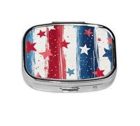 Generic Red Blue Stars Print Square Pill Box-2 Compartment Small Pill Case for Purse & Pocket Mini Metal Pill Holder Travel Pill Container